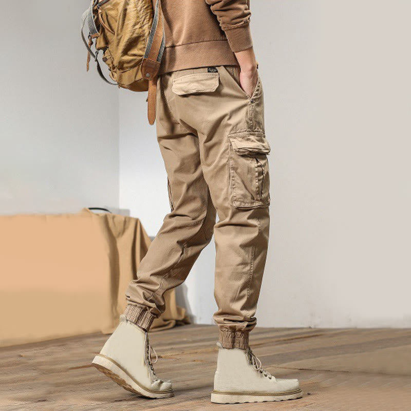 Buddha Stones Summer Cotton Elastic Cuffs Tapered Men's Pants With Pockets - image 1