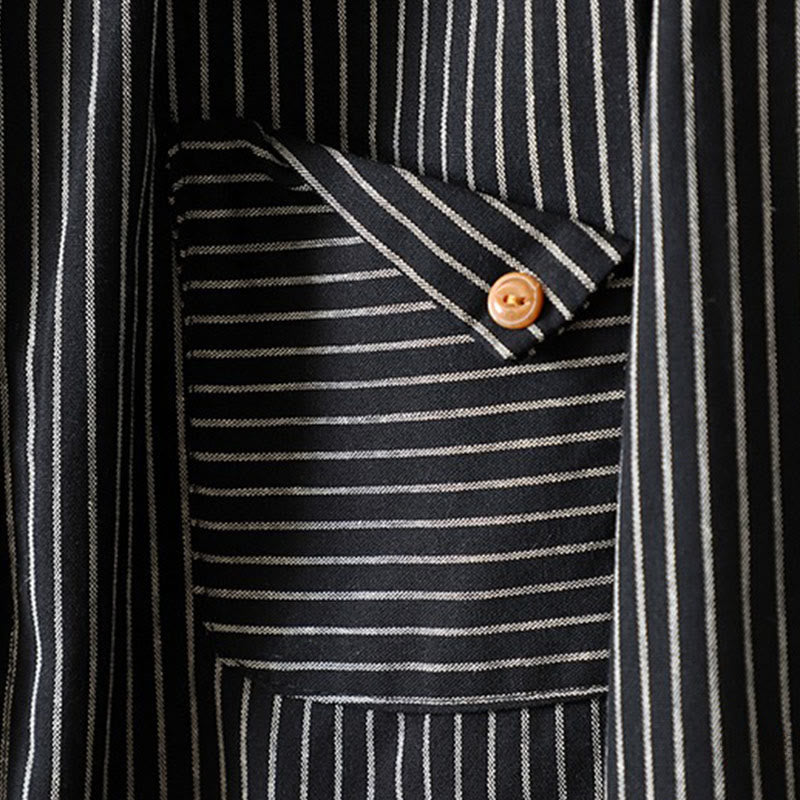 Buddha Stones Fall Stripe Stand Collar Buttons Women's Long Sleeve Shirt With Pocket - image 18