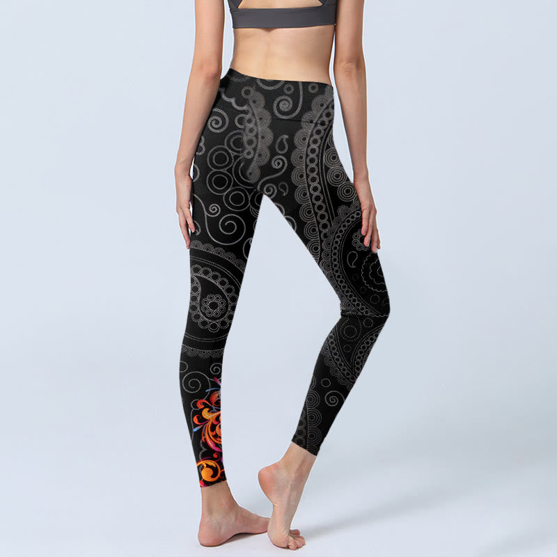 Buddha Stones Strong Contrast Flower Paisley Pattern Gym Leggings Women's Yoga Pants - image 4