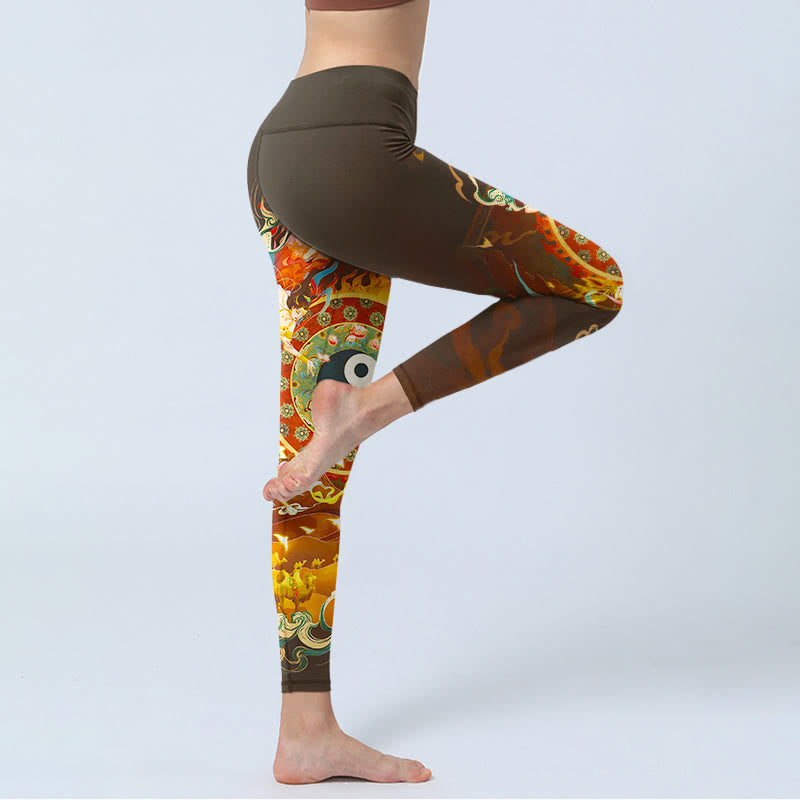 Buddha Stones Colorful Fairy Yin Yang Flame Camel Goat Flower Pattern Gym Leggings Women's Yoga Pants - image 3
