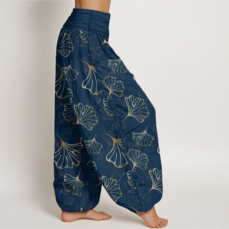 Buddha Stones Pure Cotton Minimalist Style Ginkgo Leaves Pattern Women's Elastic Waist Harem Pants - image 10