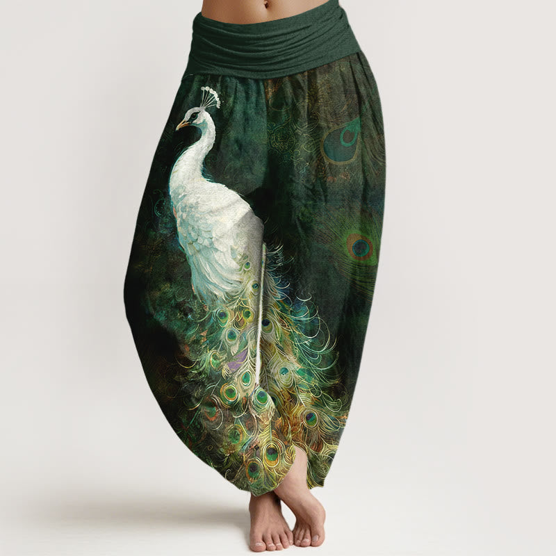 Buddha Stones Pure Cotton Gorgeous Peacock Pattern Women's Elastic Waist Harem Pants - DarkGreen - US16,UK/AU20,EU48 (3XL) - image 5