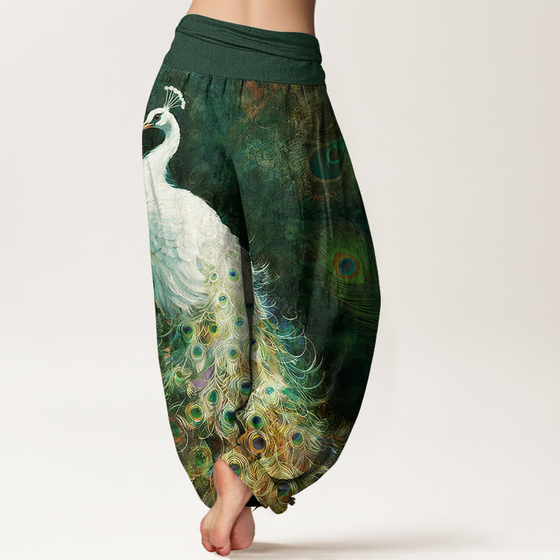 Buddha Stones Pure Cotton Gorgeous Peacock Pattern Women's Elastic Waist Harem Pants - image 6