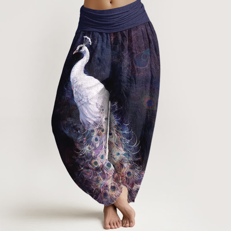 Buddha Stones Pure Cotton Gorgeous Peacock Pattern Women's Elastic Waist Harem Pants - Indigo - US16,UK/AU20,EU48 (3XL) - image 8