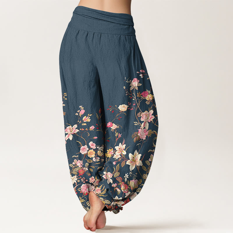 Buddha Stones Pure Cotton Exquisite Colorful Flower Pattern Women's Elastic Waist Harem Pants - image 6