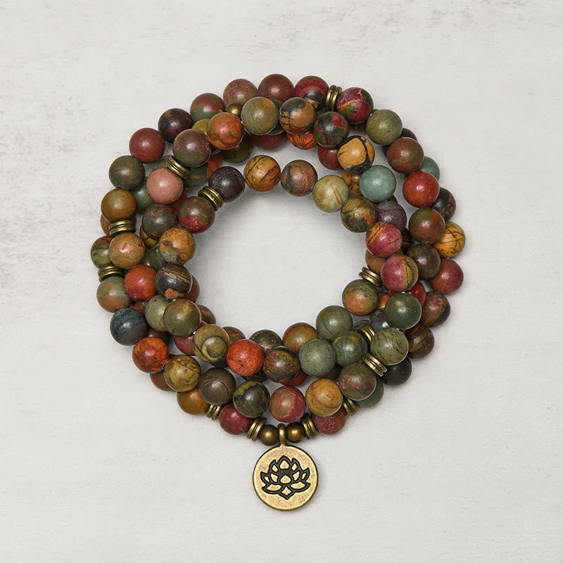 Buddha Stones Retro Lotus Symbol Charm Round Bead Red Turquoise Warm Mala - Red Turquoise - 8mm - image 0