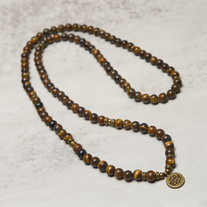 Buddha Stones Lotus Symbol Tiger Eye Beaded Strength Mala - image 2