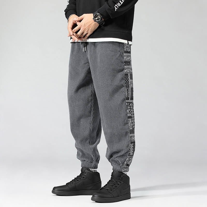 Buddha Stones Fall Solid Drawstring Side Paisley Pattern Straight Leg Ankle-length Corduroy Men's Pants With Pockets - Gray - US/UK/AU46,EU56 (5XL) - image 19
