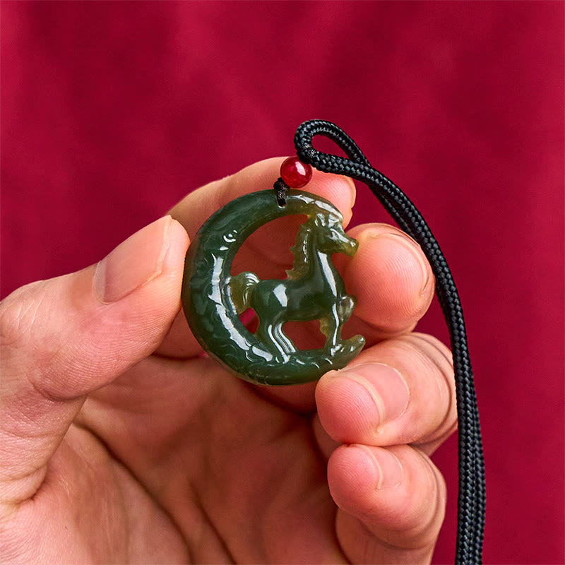 Buddha Stones Chinese Zodiac Year Of The Horse Charm Carved Jade Luck Prosperity Necklace Pendants - image 3
