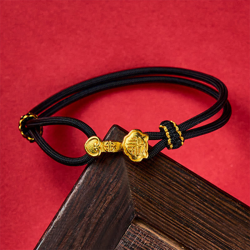 Buddha Stones Ruyi Handle Fu Character Copper Plated Gold Rope Adjustable Luck Bracelet - image 8
