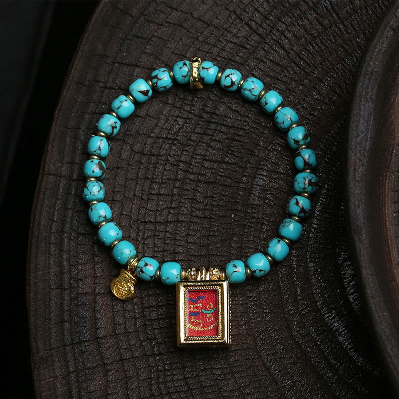 Buddha Stones Turquoise Fu Character Protection Bracelet - Turquoise(Wrist Circumference:16-17cm) - image 0