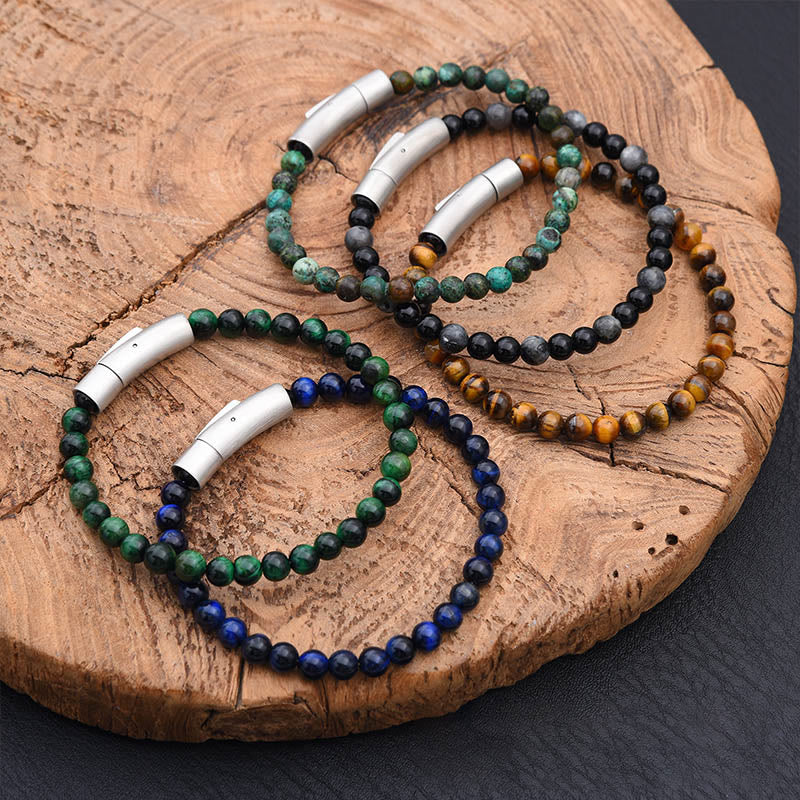 Buddha Stones Turquoise Black Glitter Stone Tiger Eye Positive Bracelet - image 10