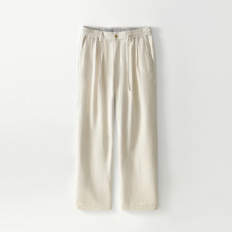 Buddha Stones Fall Solid Drawstring Zipper Men's Linen Wide Leg Pants With Pockets - Linen - US/UK/AU44,EU54 (4XL) - image 25