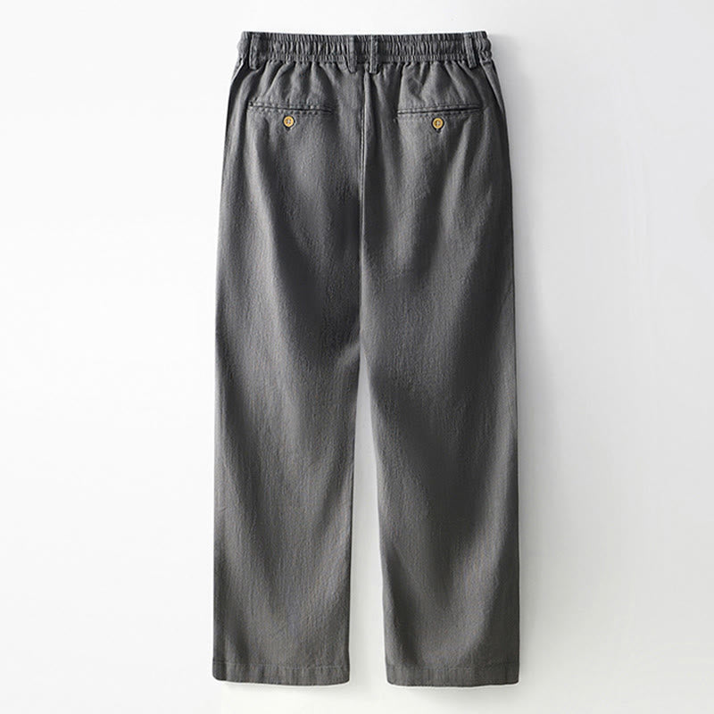 Buddha Stones Fall Solid Drawstring Zipper Men's Linen Wide Leg Pants With Pockets - image 1