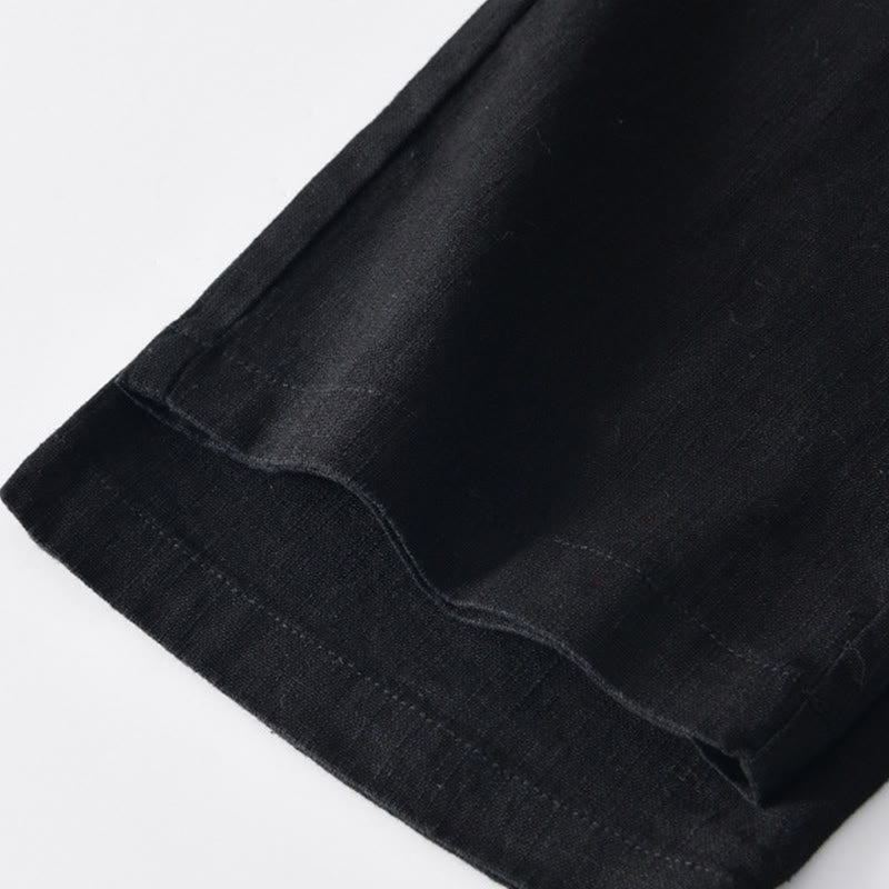 Buddha Stones Fall Solid Drawstring Zipper Men's Linen Wide Leg Pants With Pockets - image 13