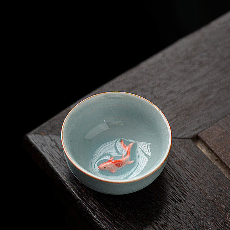 Buddha Stones Hand Painted Koi Fish Ceramic Teacup Kung Fu Tea Cup 50ml - Sky Blue 6.4cm*2.8cm*50ml - image 4