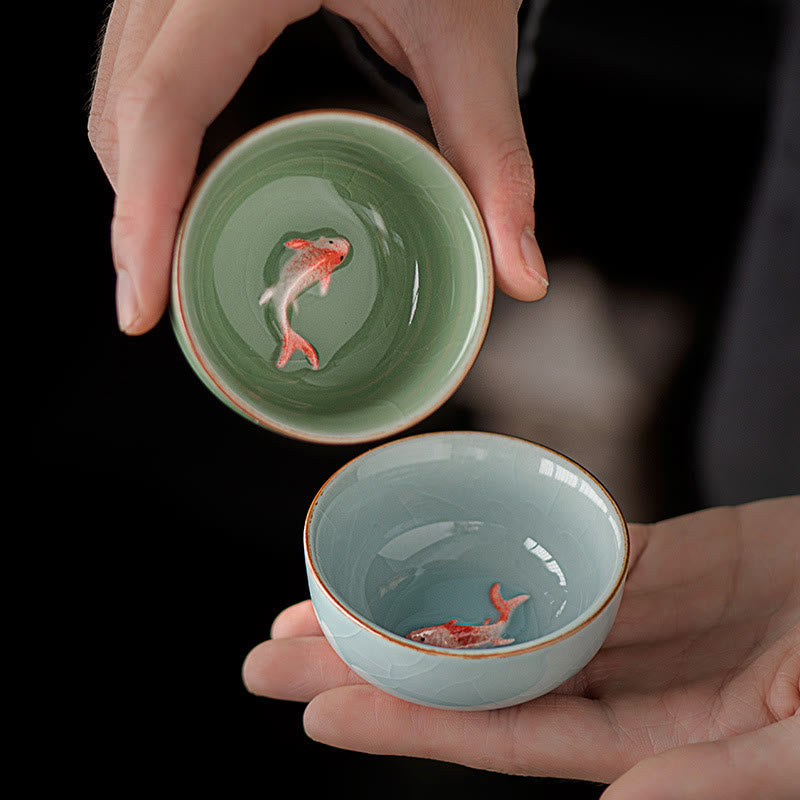 Buddha Stones Hand Painted Koi Fish Ceramic Teacup Kung Fu Tea Cup 50ml - image 9