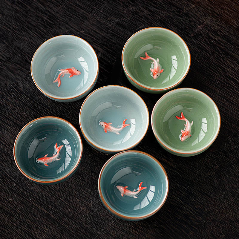 Buddha Stones Hand Painted Koi Fish Ceramic Teacup Kung Fu Tea Cup 50ml - image 11