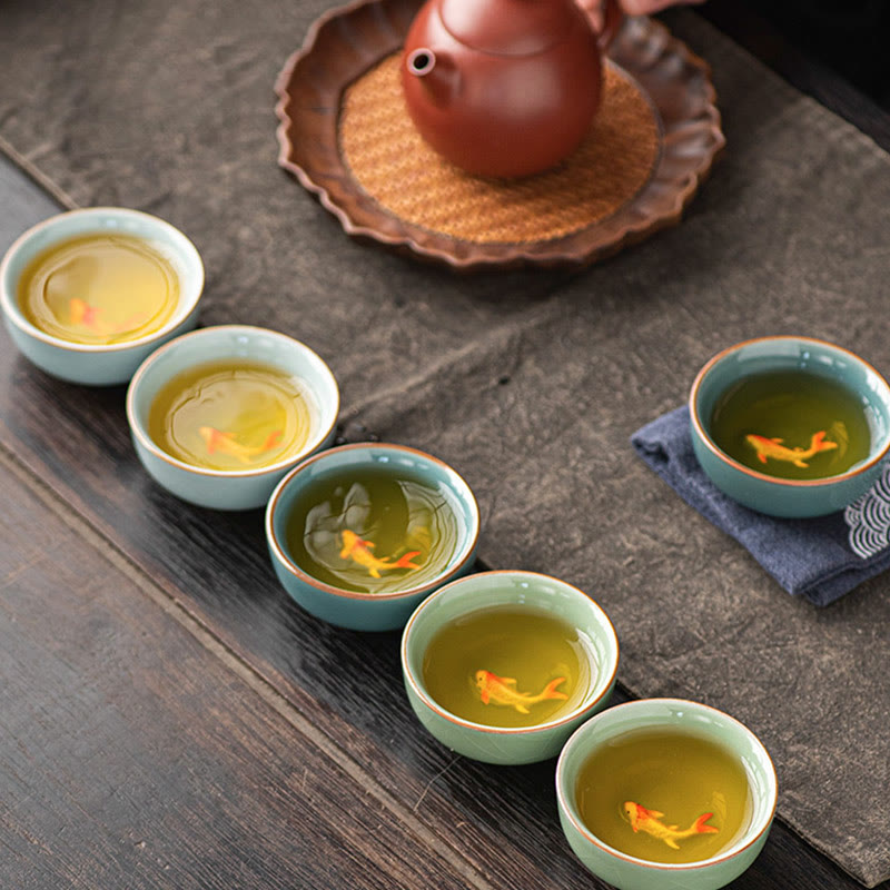 Buddha Stones Hand Painted Koi Fish Ceramic Teacup Kung Fu Tea Cup 50ml - image 12