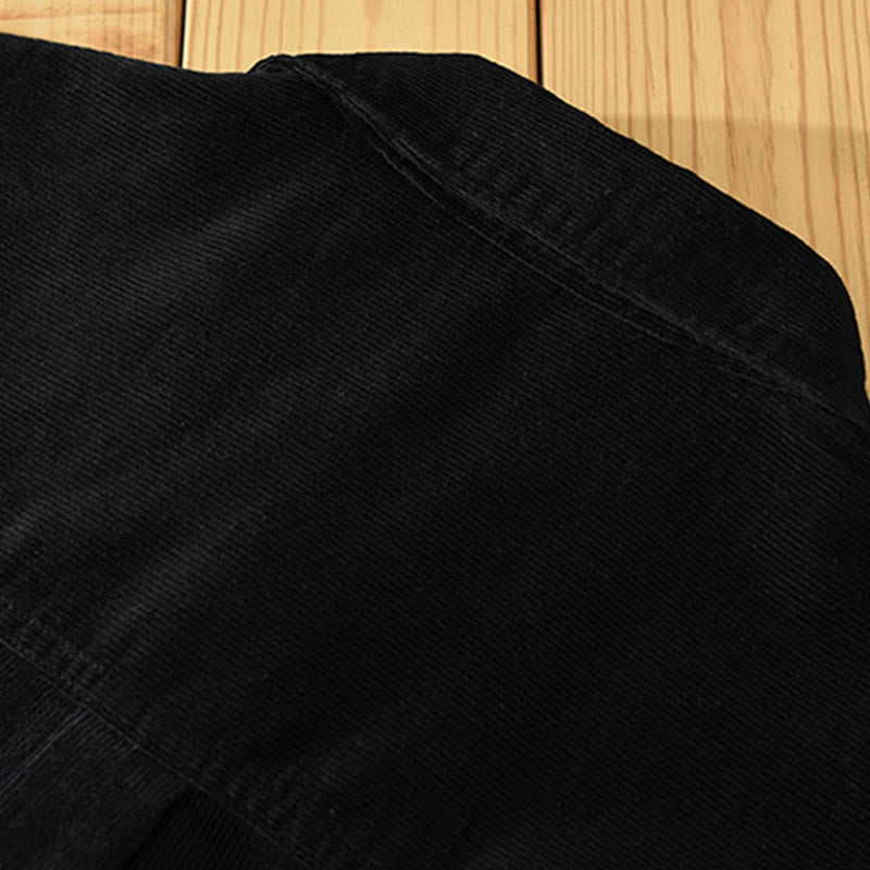 Buddha Stones Fall Decorative Pocket Buttons Down Stand Collar Long Sleeve Men's Cotton Corduroy Shirt - image 16