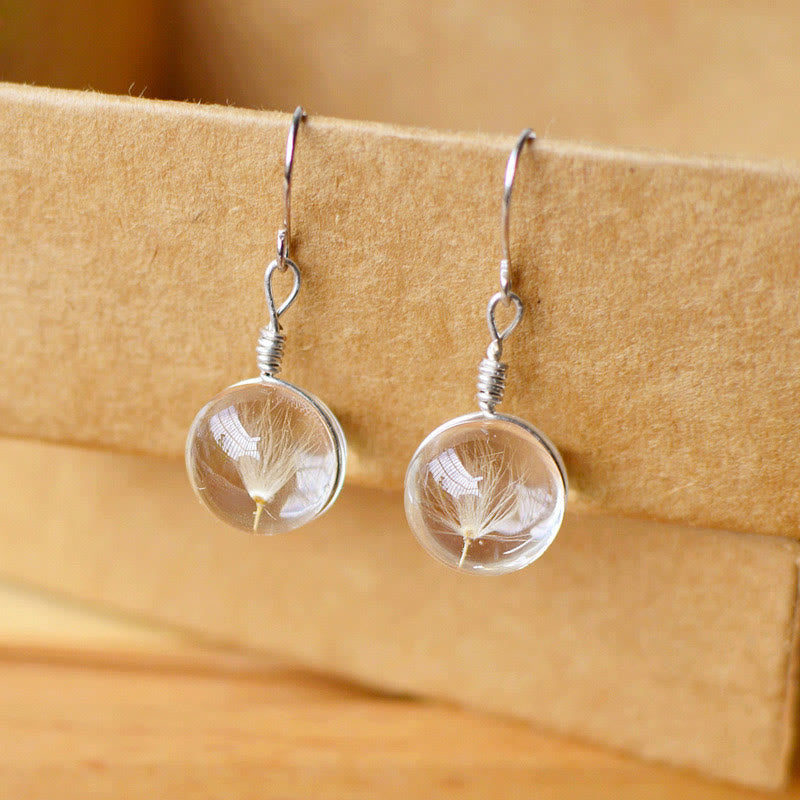 Buddha Stones Dandelion White Liuli Glass Round Earrings - Dandelion(Size: 1.2cm) - image 0