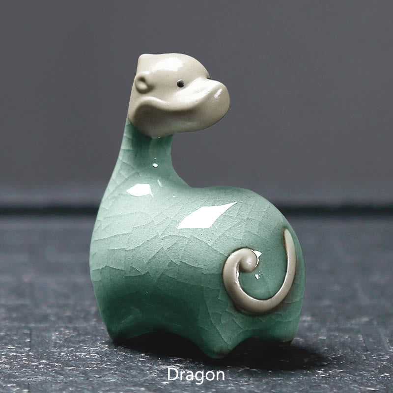 Buddha Stones Chinese Zodiac Ceramic Tea Pet Home Decoration - Khaki Dragon 6.6*6.8cm - image 9