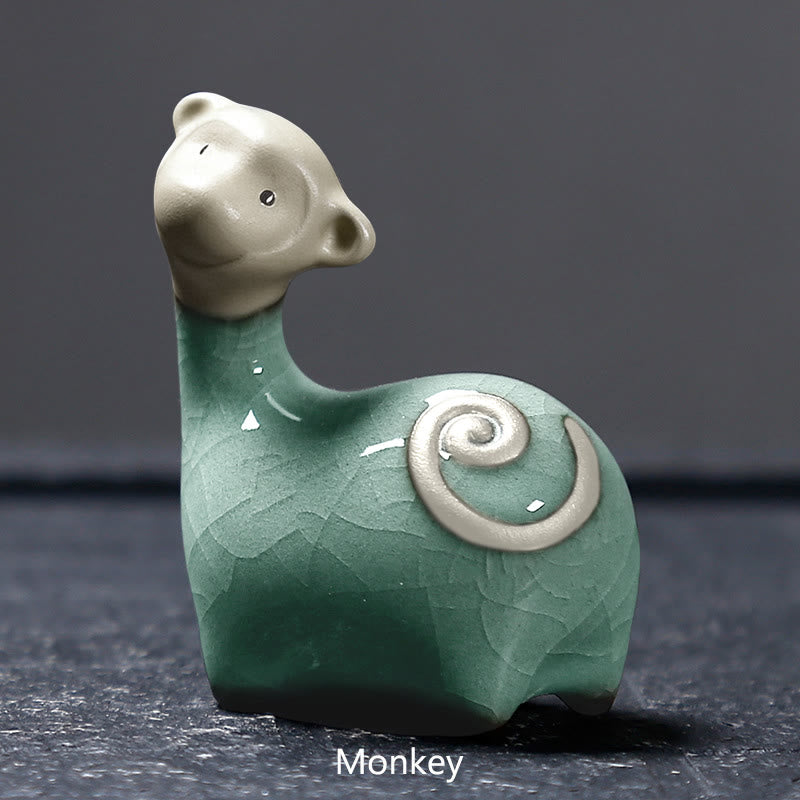 Buddha Stones Chinese Zodiac Ceramic Tea Pet Home Decoration - Khaki Monkey 6.6*6.8cm - image 13