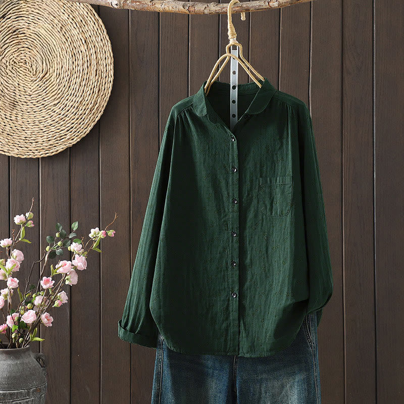 Buddha Stones Fall Small Floral Pattern Buttons Down Design Long Sleeve Women's Cotton Shirt - DarkGreen - US8-10,UK/AU12-14,EU40-42 (2XL) - image 17