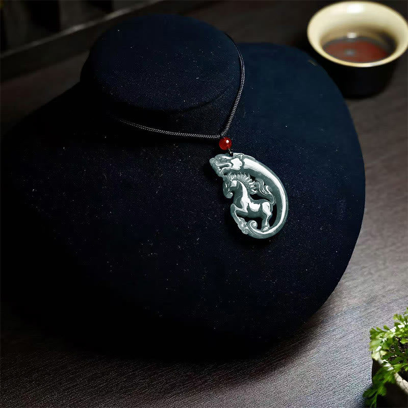 Buddha Stones Year Of The Horse Dragon Jade Luck Necklace Pendants - image 2