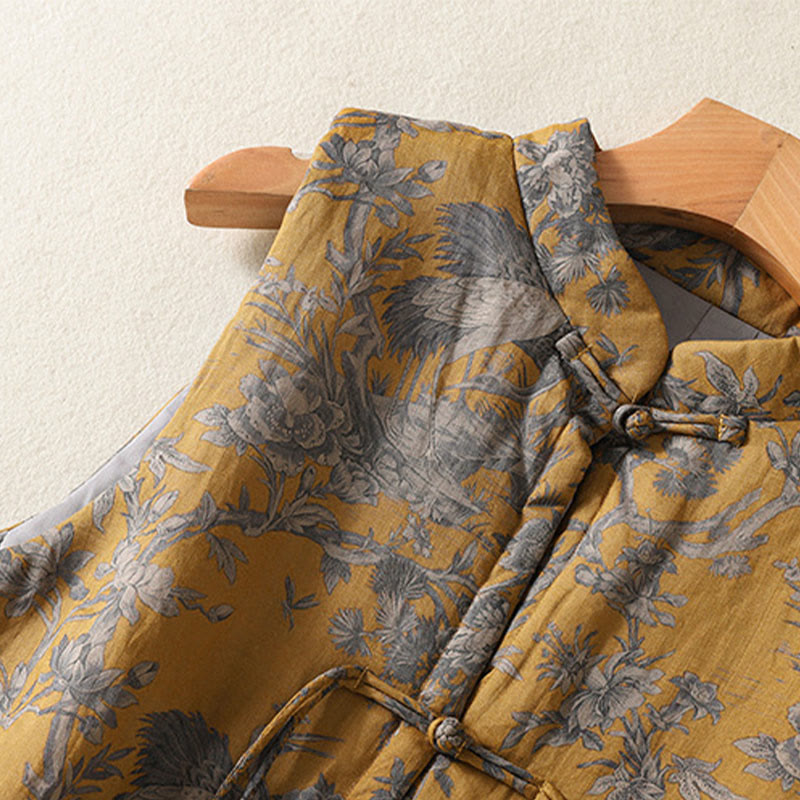 Buddha Stones Crane Flowers Branches Frog-Button Pattern Cotton Women's Sleeveless Vest Waistcoat - image 6