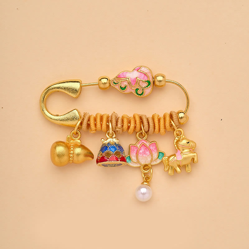 Buddha Stones Year Of The Horse Fu Character Lotus Attract Fortune Ruyi Handle Peace Buckle Luck Brooch - Lotus Gourd Horse - image 5