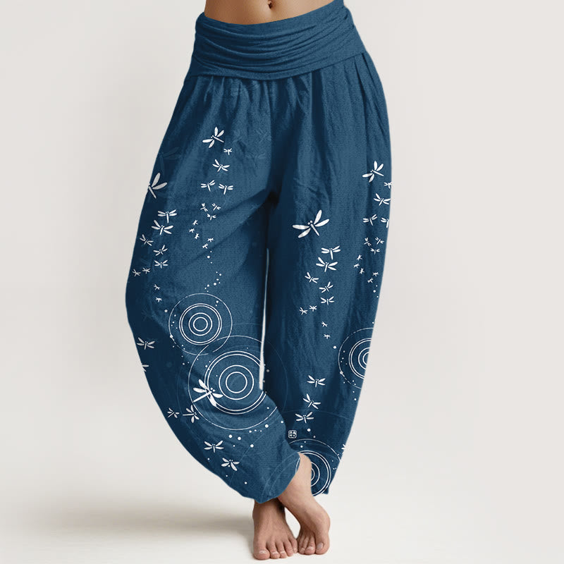 Buddha Stones Pure Cotton Circular Lines Dragonfly Women's Elastic Waist Harem Pants - SteelBlue - US16,UK/AU20,EU48 (3XL) - image 5