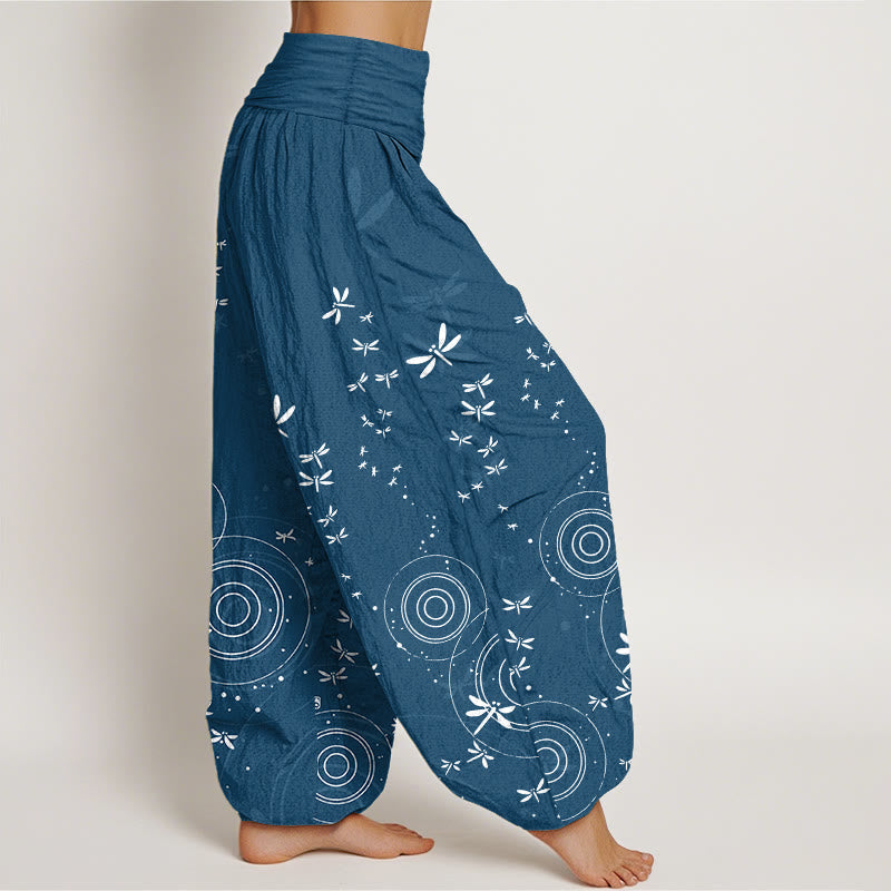 Buddha Stones Pure Cotton Circular Lines Dragonfly Women's Elastic Waist Harem Pants - image 7