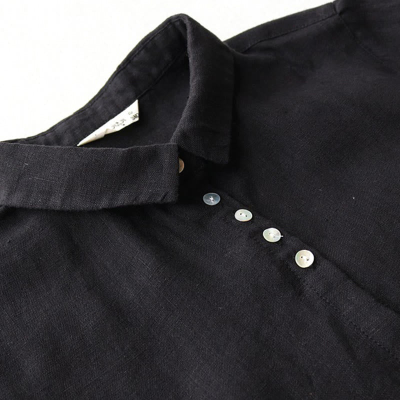 Buddha Stones Fall Solid Buttons Down Lapel Design Three Quarter Sleeve Women's Midi Dress With Pockets - image 2