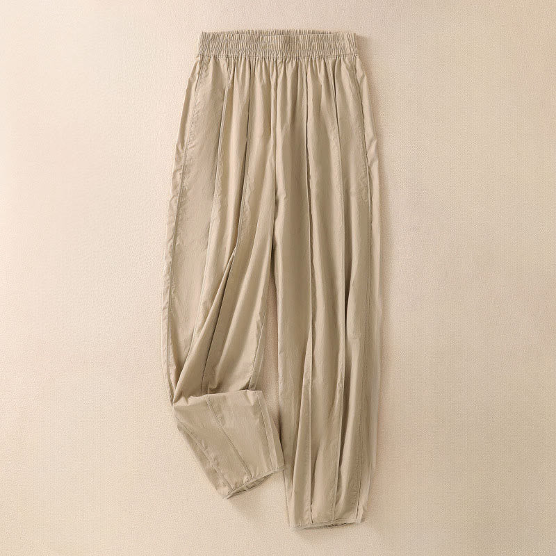 Buddha Stones Summer Simple Pure Color High Waisted Pleated Women's Harem Pants With Pockets - Wheat - US8-10,UK/AU12-14,EU40-42 (2XL) - image 9
