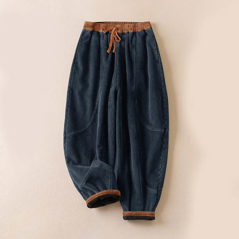 Buddha Stones Color Contrast Corduroy Cotton Women's Thermal Fleece-Lined Harem Pants With Pockets - Fleece-Lined Version - SteelBlue - US16,UK/AU20,EU48 (3XL) - image 21