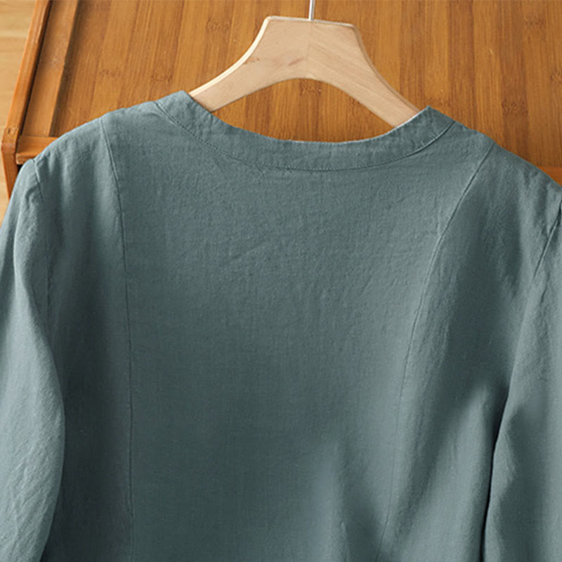 Buddha Stones Fall Commute Patchwork Plain Design Long Sleeve Women's Cotton Buttons Shirt - image 21
