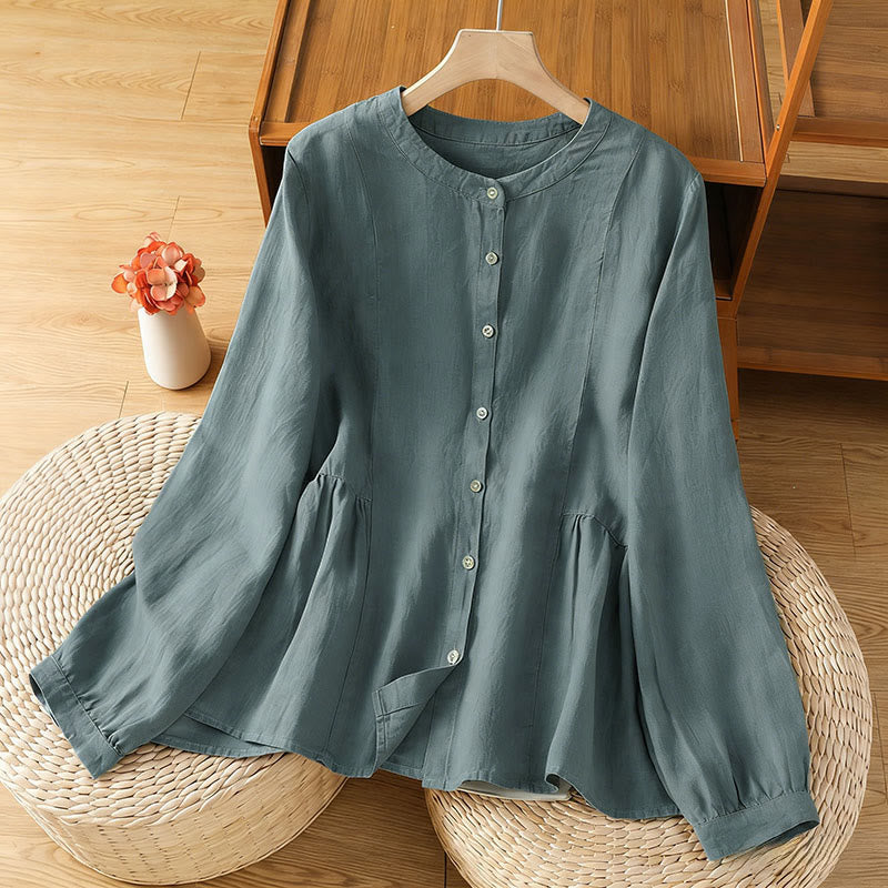 Buddha Stones Fall Commute Patchwork Plain Design Long Sleeve Women's Cotton Buttons Shirt - CadetBlue - US8-10,UK/AU12-14,EU40-42 (2XL) - image 18