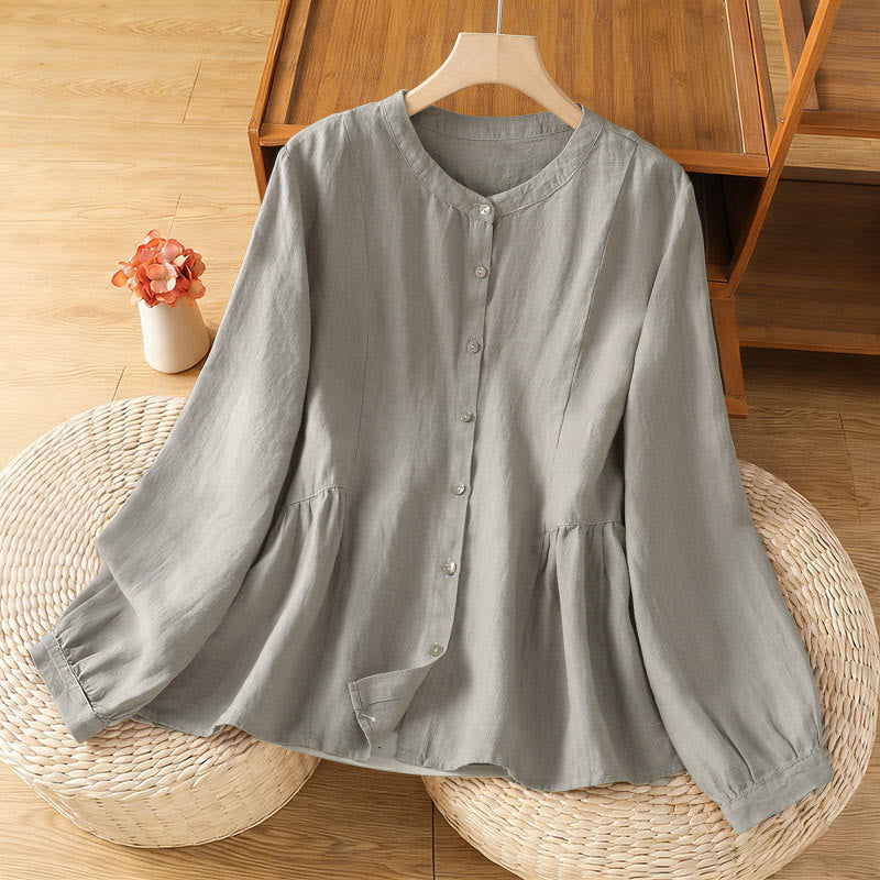Buddha Stones Fall Commute Patchwork Plain Design Long Sleeve Women's Cotton Buttons Shirt - Silver - US8-10,UK/AU12-14,EU40-42 (2XL) - image 9