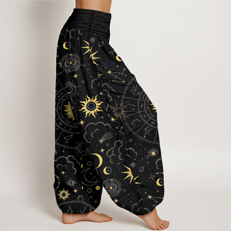 Buddha Stones Cotton Gorgeous Sun Moon Star Constellation Cloud Pattern Women's Elastic Waist Harem Pants - image 7