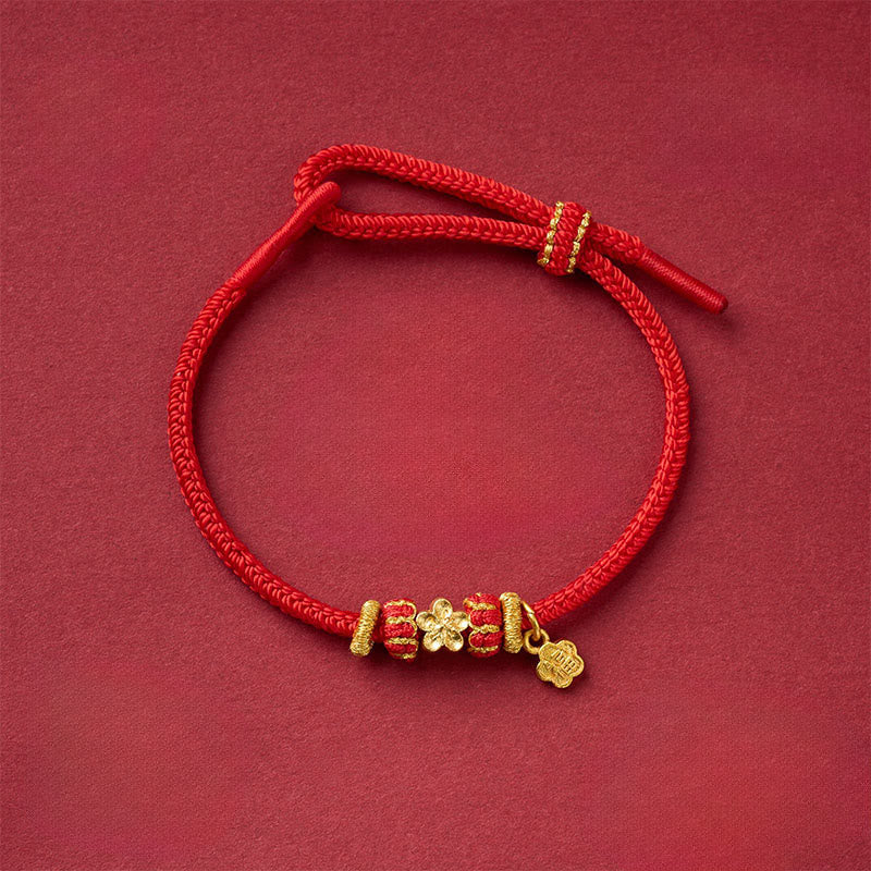 Buddha Stones Om Mani Padme Hum Fu Character Copper Red String Luck Bracelet - Copper Red String Peach Blossom(Wrist Circumference: 13-25 cm) - image 12