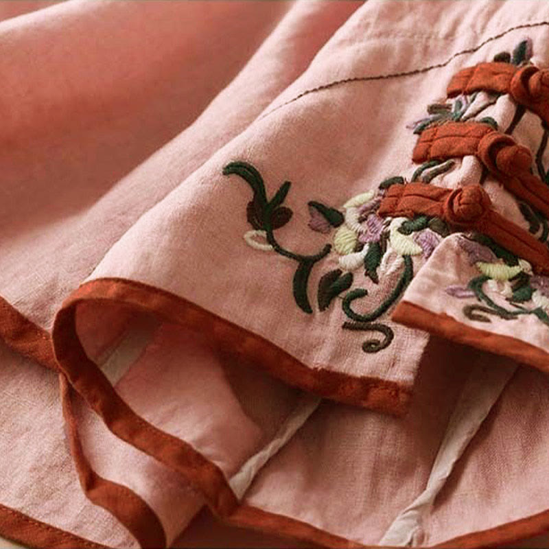 Buddha Stones Retro Flower Embroidery Design Long Sleeve Cotton Linen Women's Shirt - image 15