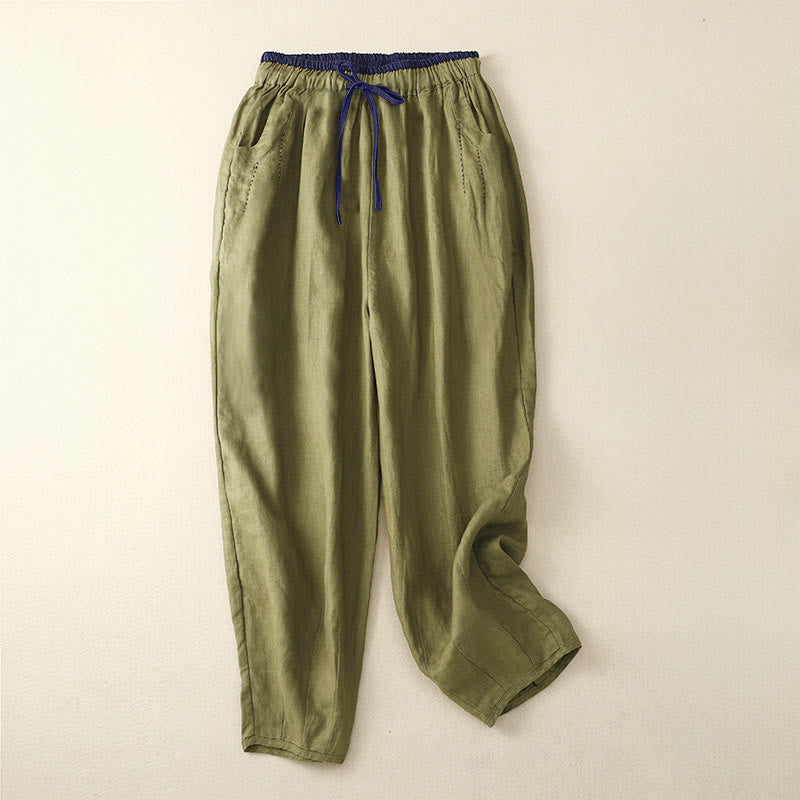 Buddha Stones Commute Color Blocking Design Women's Harem 7-8 Length Pants With Pockets - OliveDrab - US8-10,UK/AU12-14,EU40-42 (2XL) - image 9