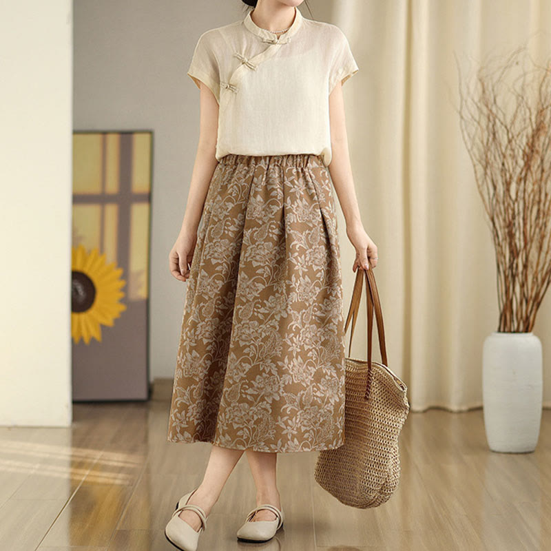 Buddha Stones Printing Flower Paisley Pattern A-line Elastic Waist Women's Skirt With Pockets - image 13