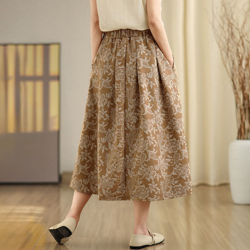 Buddha Stones Printing Flower Paisley Pattern A-line Elastic Waist Women's Skirt With Pockets - image 11