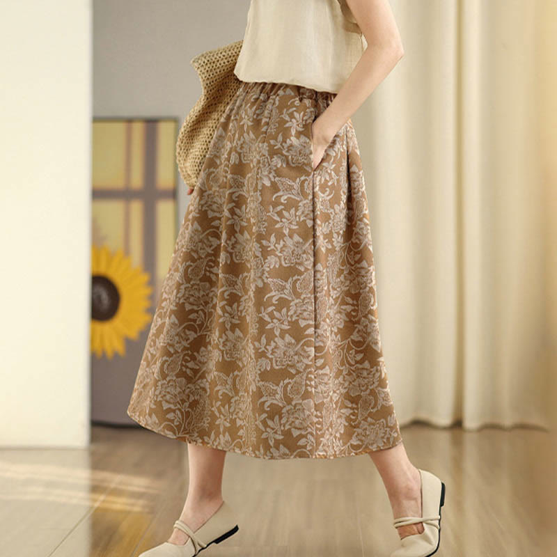 Buddha Stones Printing Flower Paisley Pattern A-line Elastic Waist Women's Skirt With Pockets - image 10