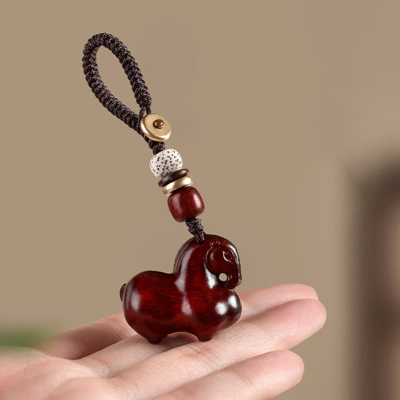 Buddha Stones Year Of The Horse Small Leaf Red Sandalwood Balance Key Chain - image 1