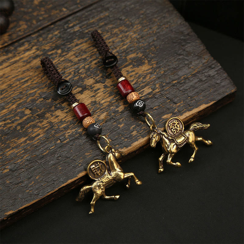 Buddha Stones Year Of The Horse Copper Brass Five-Emperor Coins PiXiu Luck Key Chain - image 12