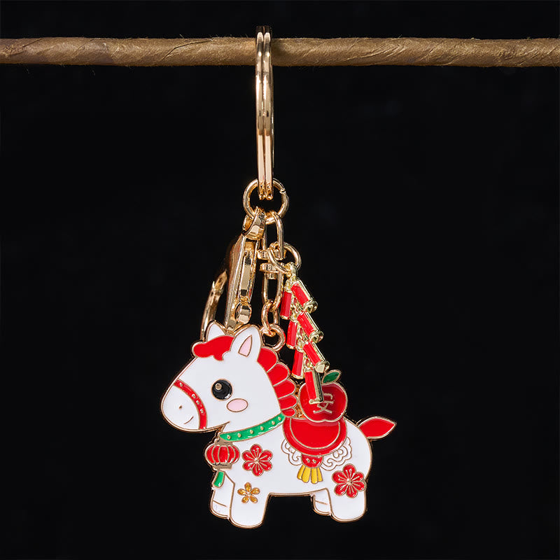 Buddha Stones "Hoping You Have a Joyful Year" Year of the Horse Ingot Red Firecrackers Alloy Key Chain Includes Gift Message Card - image 22
