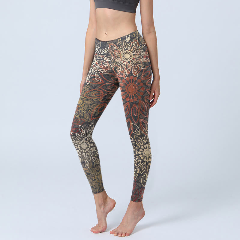 Buddha Stones Symmetrical Retro Flower Pattern Print Gym Leggings Women's Yoga Pants - Black - US18,UK/AU22,EU50 (4XL) - image 0